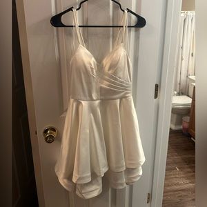 White Sequin Hearts satin mini flouncy layered dress